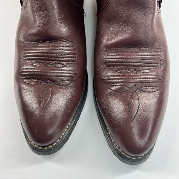 Long Haul Brown Inside Zip Western Leather Embroidered Short Boots Men's 8.5 - Picture 8 of 15